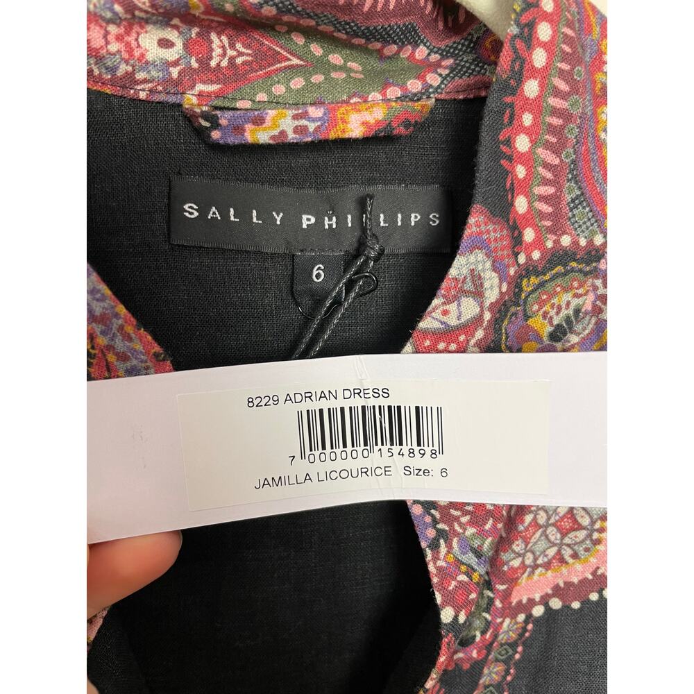NEW Sally Philips Dark Boho Paisley Button Up Maxi Dress Size 6 Linen Viscose - Picture 6 of 6